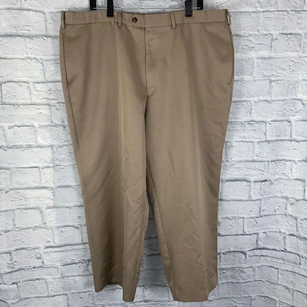 Roundtree & Yorke easy care flat front dress pants tan sz 42/30